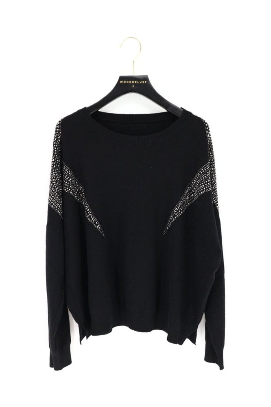 Women Wonderlust | Star Studded Round Neck Jumper Black