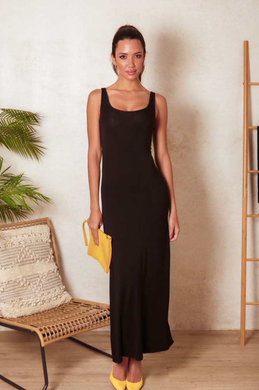 Women Wonderlust | Kate Scoop-Neck Dress Bamboo Black