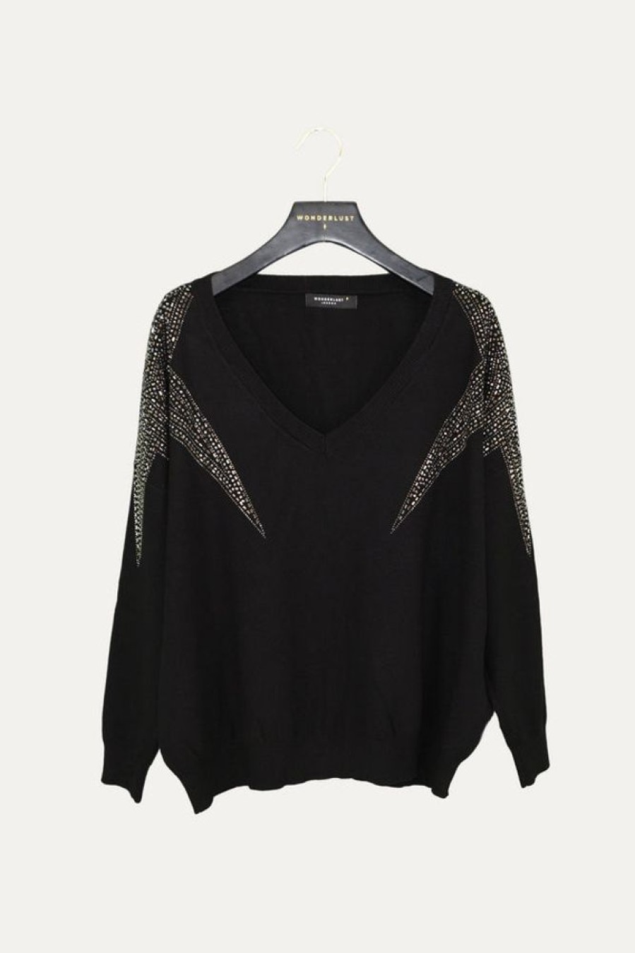 Women Tina | Star Studded V-Neck Jumper Black