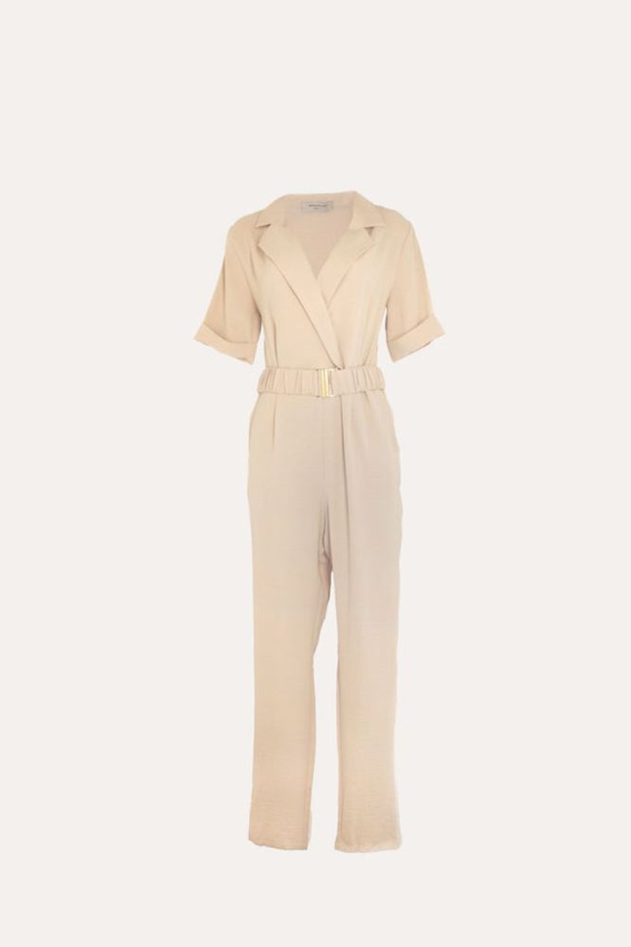 Women Wonderlust | All Business Belted Jumpsuit Sand