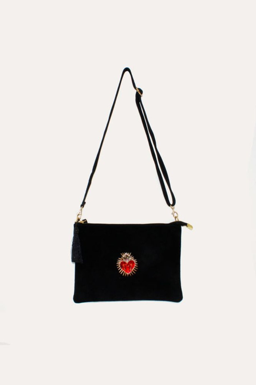 Women Wonderlust | Queen Of Hearts Suede Clutch Black